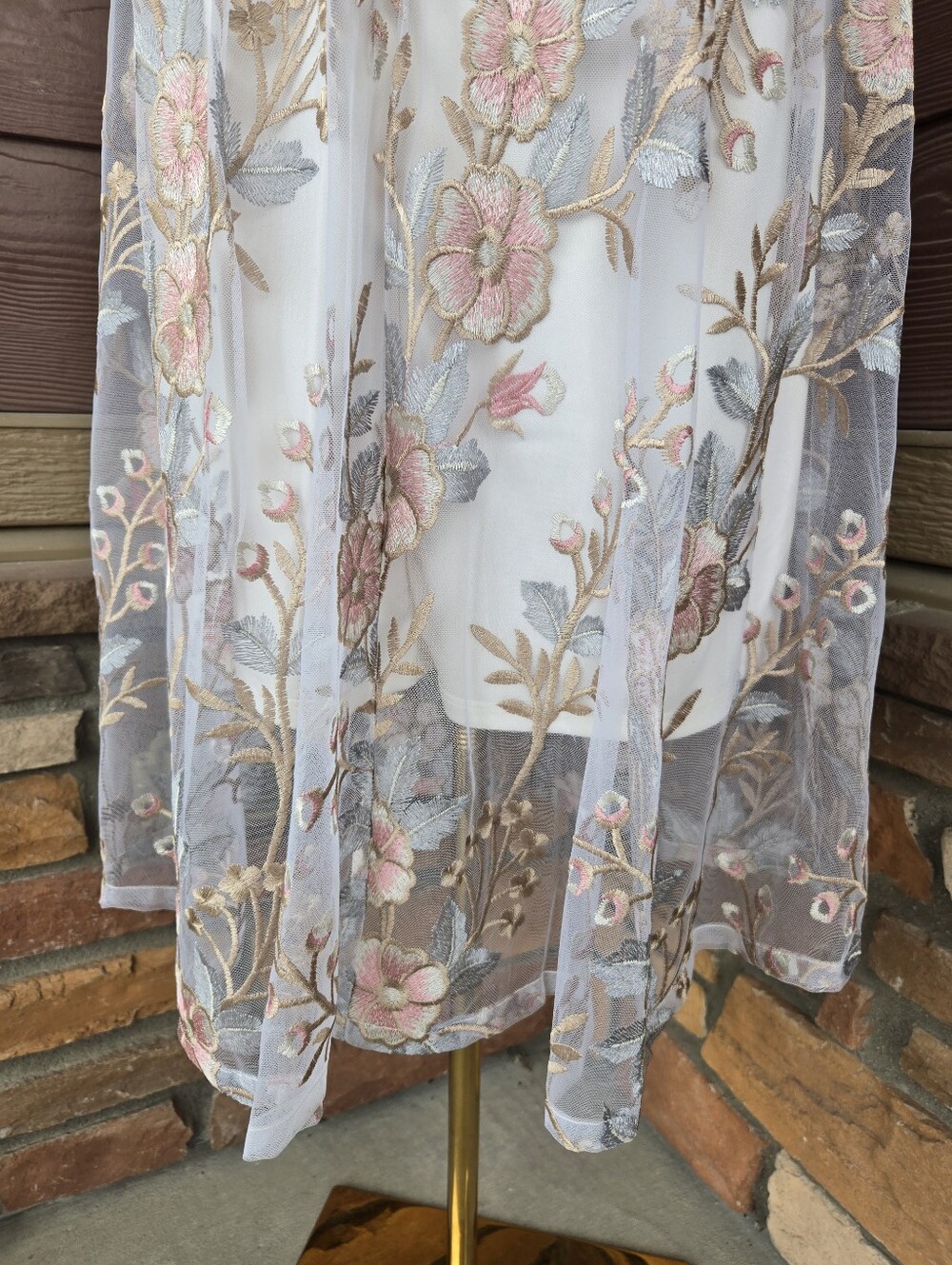 Adrianna Papell Illusion Sleeveless Floral Embroidered Midi Dress Women’s Size 8 - Picture 7 of 16